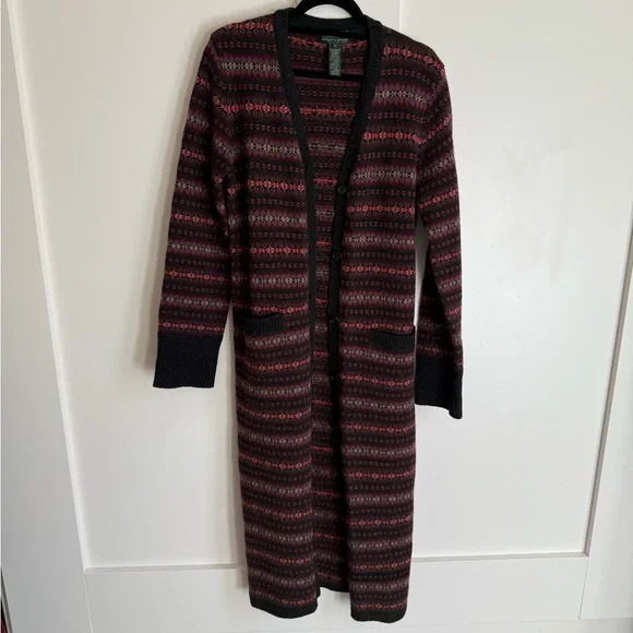 Lauren Ralph Lauren Wool Cardigan Sweater Car Coat Vintage Y2K Fair Isle Country